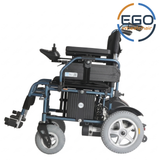 EGO E12 MAX 2026 改良設計側面展示 - 午夜藍輕便可摺式電動輪椅，搭載高效能 LG 鋰電池技術， 可升降扶手 