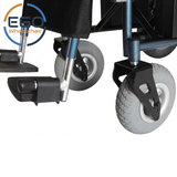 EGO E12 MAX 2026 改良設計側面展示 - 午夜藍輕便可摺式電動輪椅， 配備九吋前輪，覆蓋更大範圍使用
